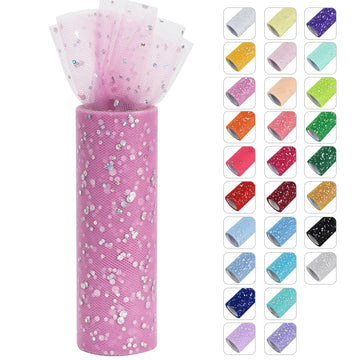 Dark Pink Glitter Tulle Rolls 6 Inch by 10 Yards Sequin Tulle Fabric Ribbon for DIY Tutu Skirt Sewing Bow Decorations