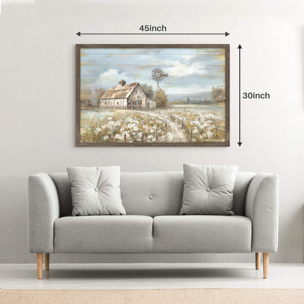 Country Barn Wall Art, Rustic Windmill Picture, 45x30