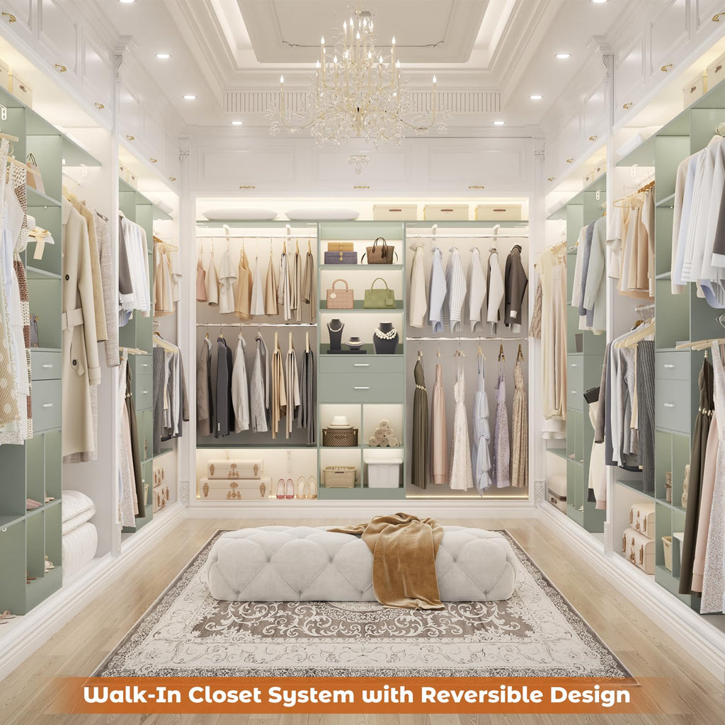 Closet System - 8FT Closet Organizer System with Wooden Drawers, 96" Closet Systems for Walk-In Closets with Cuttable