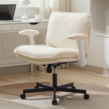 Criss Cross Legged with Wheels and Flip-Up Arms, Upholstered Criss Cross Desk Chair, Wide Seat Chairs for Home