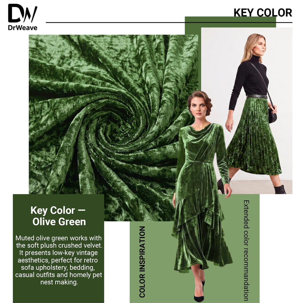 Crushed Velvet Fabric, 2 Way Stretch, 63 Inch x 1 Yard, Olive Green