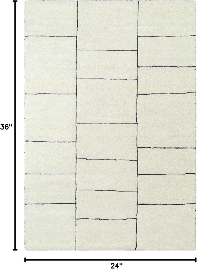 Pira Wool Living Room, Bedroom Area Rug - Geometric Striped Tile Square Abstract - Contemporary Modern Minimalist
