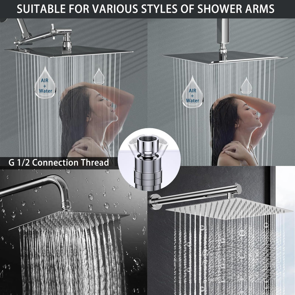 Rain Shower head, High Flow Stainless Steel Square Rainfall ShowerHead, Waterfall Bath Shower Body Covering, Ceiling
