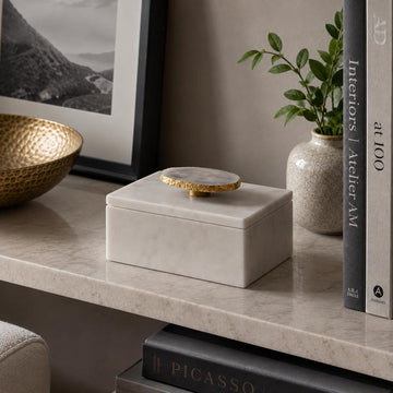 Marble Decorative Box Decor - Jewelry Box with Lid and Gold Accent for Keepsakes - Ideal Home Organizer and Storage