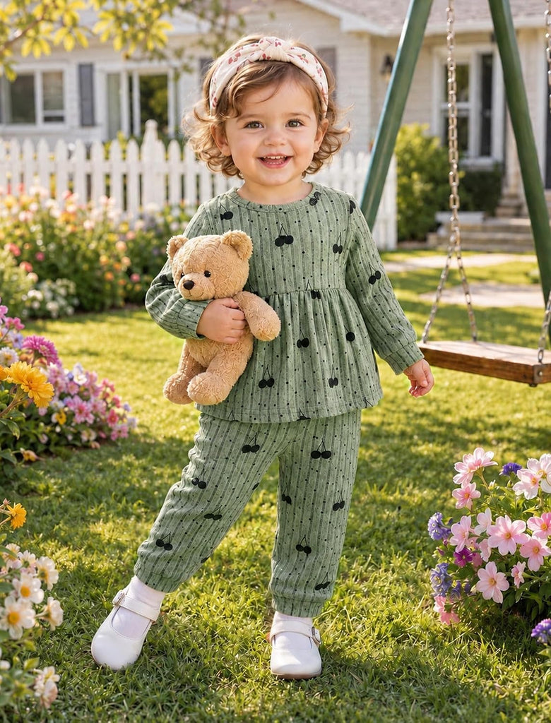 Baby Girl Clothes Toddler Girl Clothes Ribbed Cherry 2 Piece Set