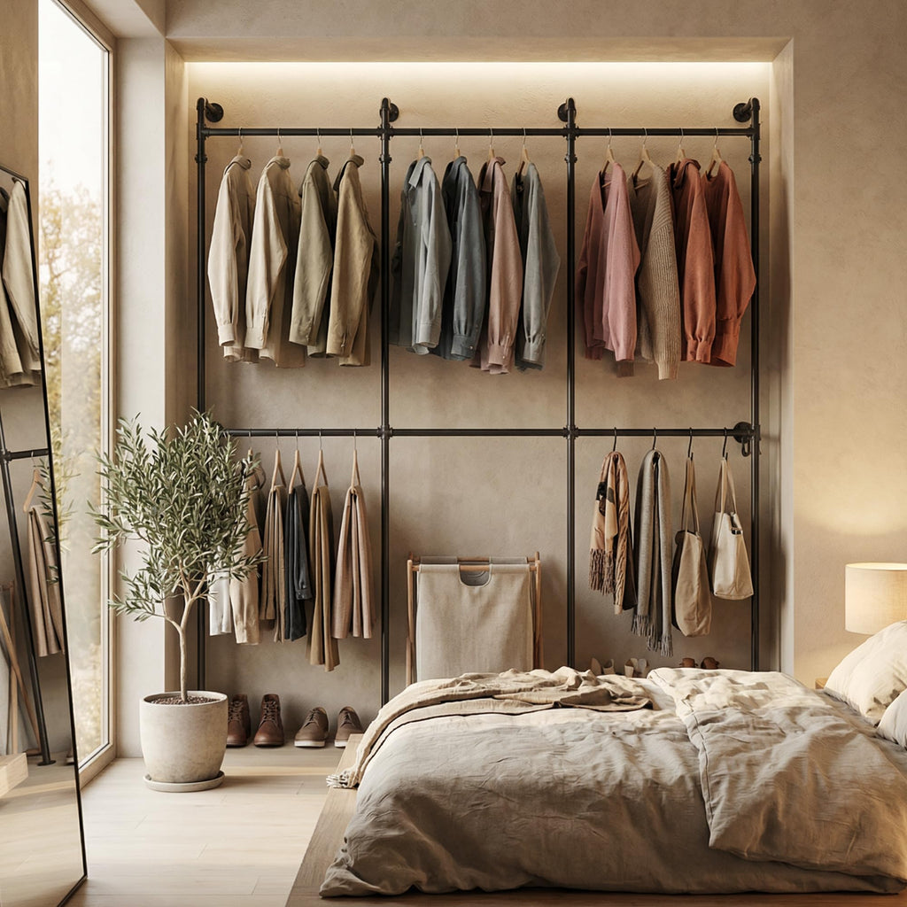 Wall Mounted Closet System, 6 Hanging Rods