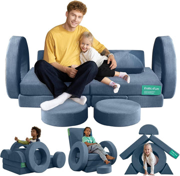16Pcs Modular Kids Play Couch for Toddlers, Fold Out Kids Couch Building Fort for Playroom Bedroom, Kid Convertible