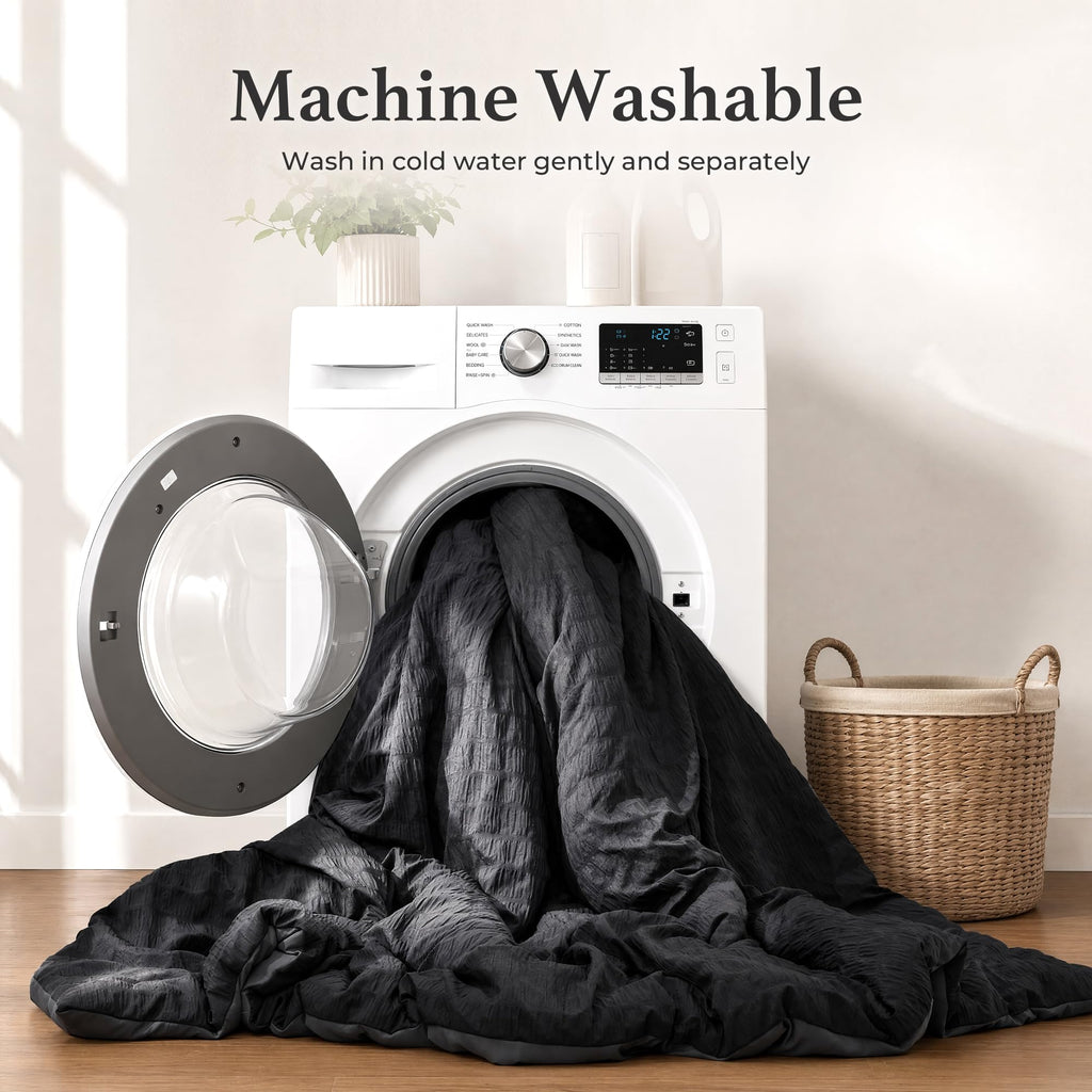 Black Seersucker Comforter Set, 7-Piece Bed in a Bag