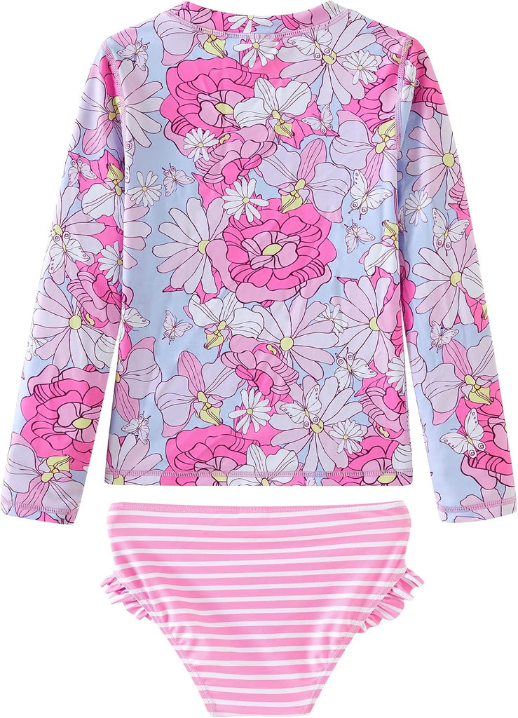 Toddler and Little Girls Rash Guard Sets with Bikini Bottom Swimwear