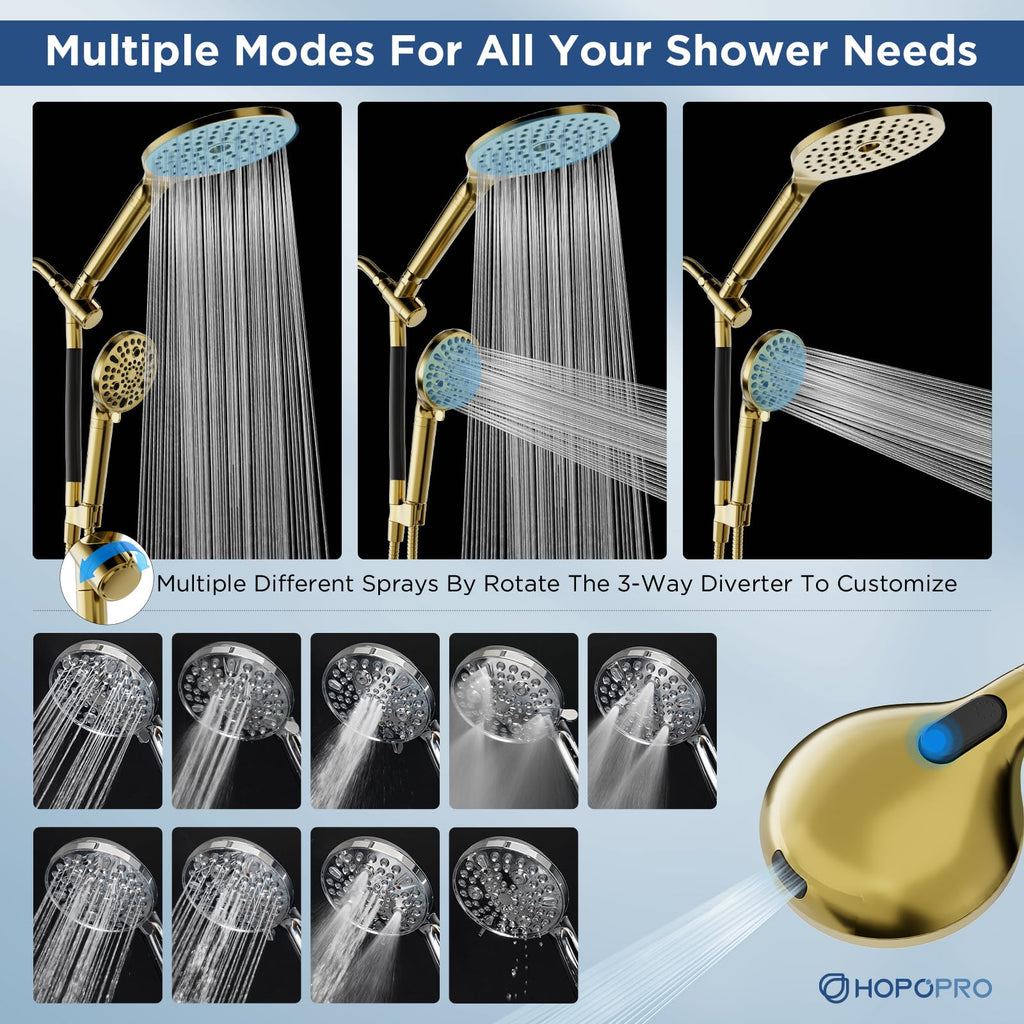 21-Setting Dual Filtered Handheld Shower Heads Combo, Modern Gold