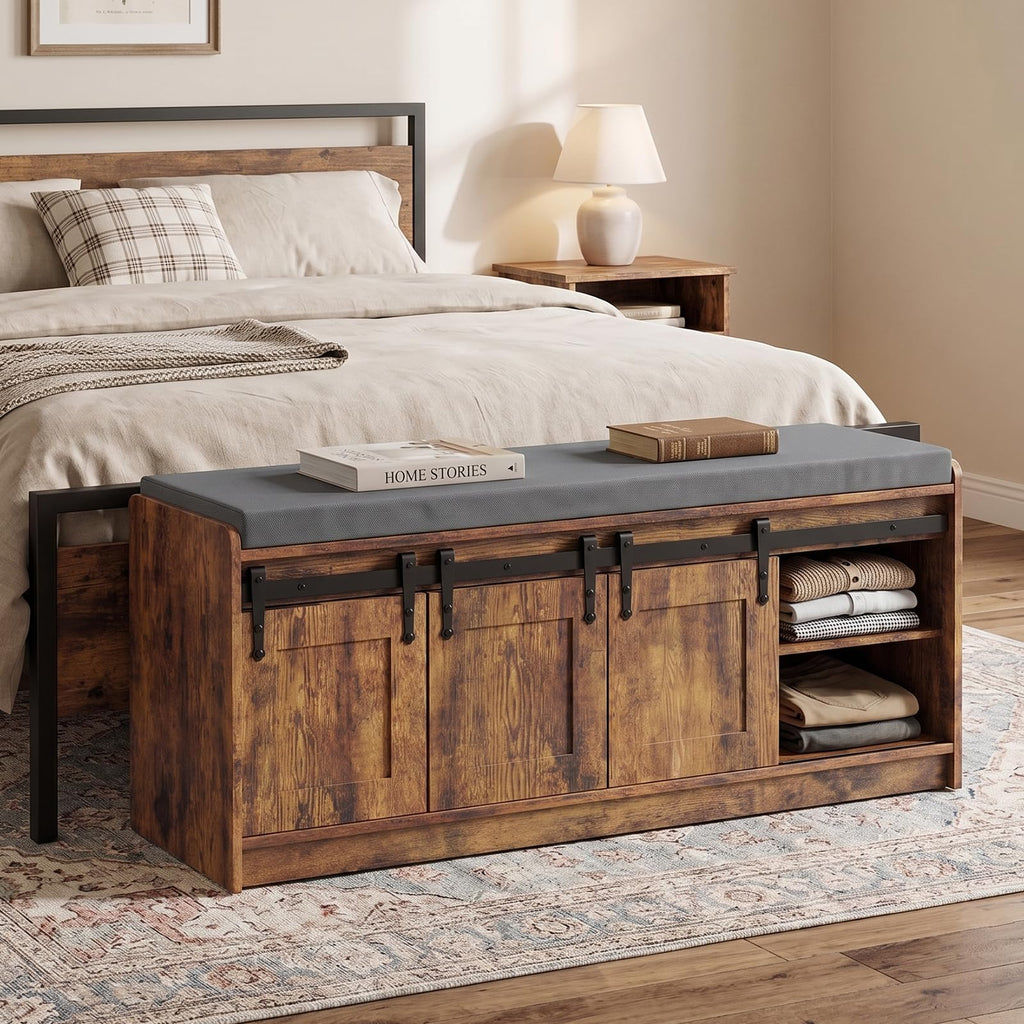42" Farmhouse Shoe Storage Bench with Seating Cushion