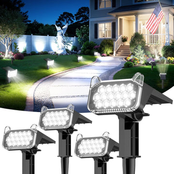 Solar Spot Lights Outdoor Waterproof IP65, Super Bright LEDs with Lens, 6500K 2 Lighting Modes, 2 in 1 Auto On/Off