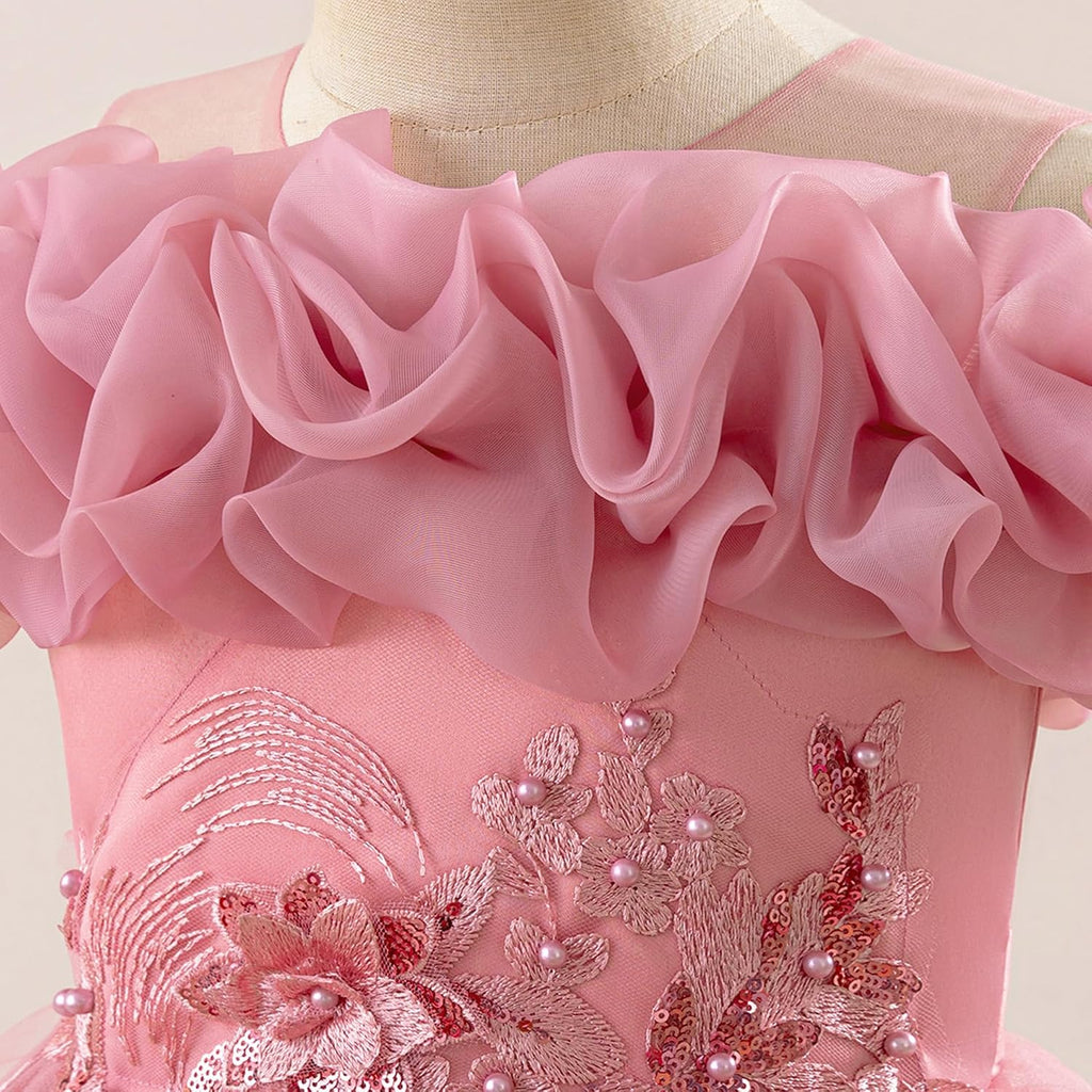 Flower Girl Dresses Lace Embroidery Off The Shoulder Tulle Dress Communion Pageant Wedding Dance Gown