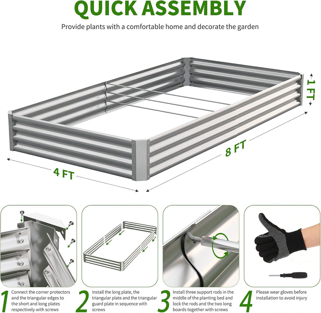 Galvanized Raised Garden Bed,Outdoor Planter Box Metal Patio Kit Planting Bed for Vegetables Flowers Herb
