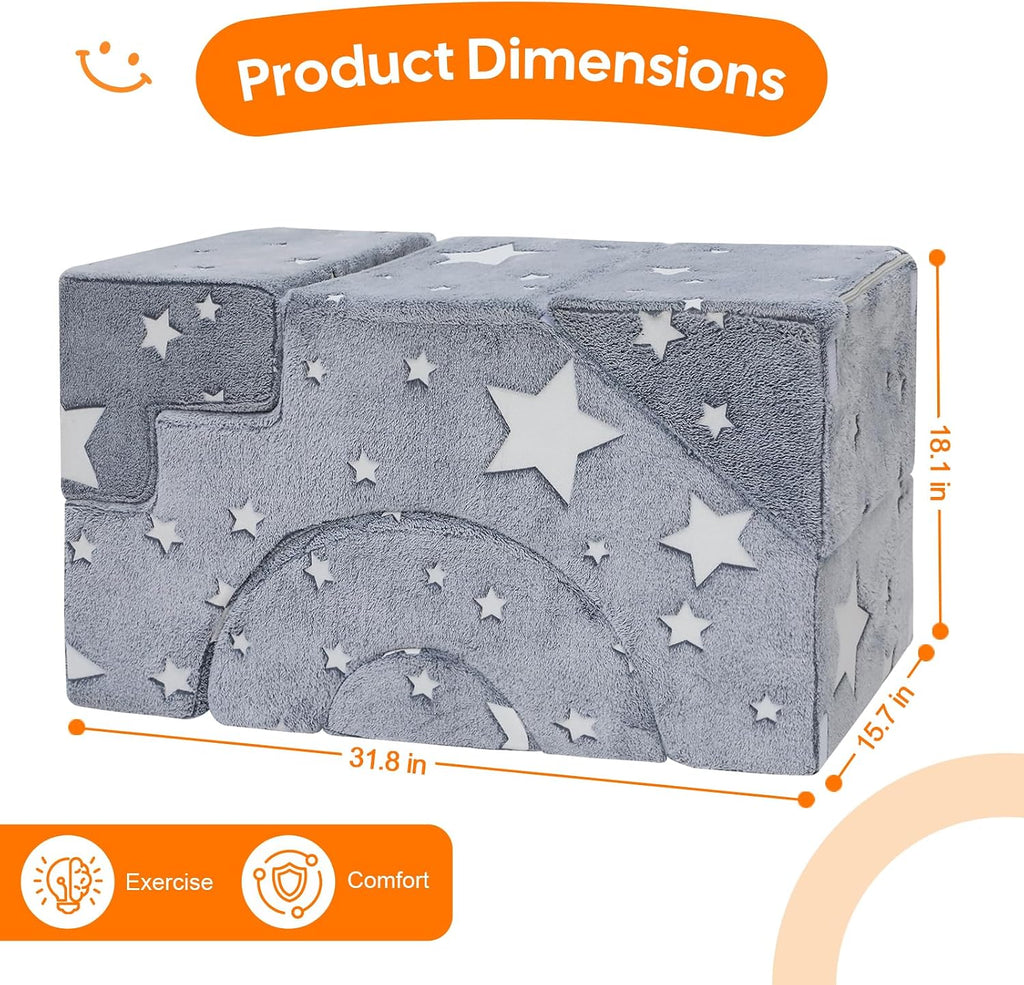 Kids Couch, Glow in Dark Stars Foam Climbing Sofa with Slide
