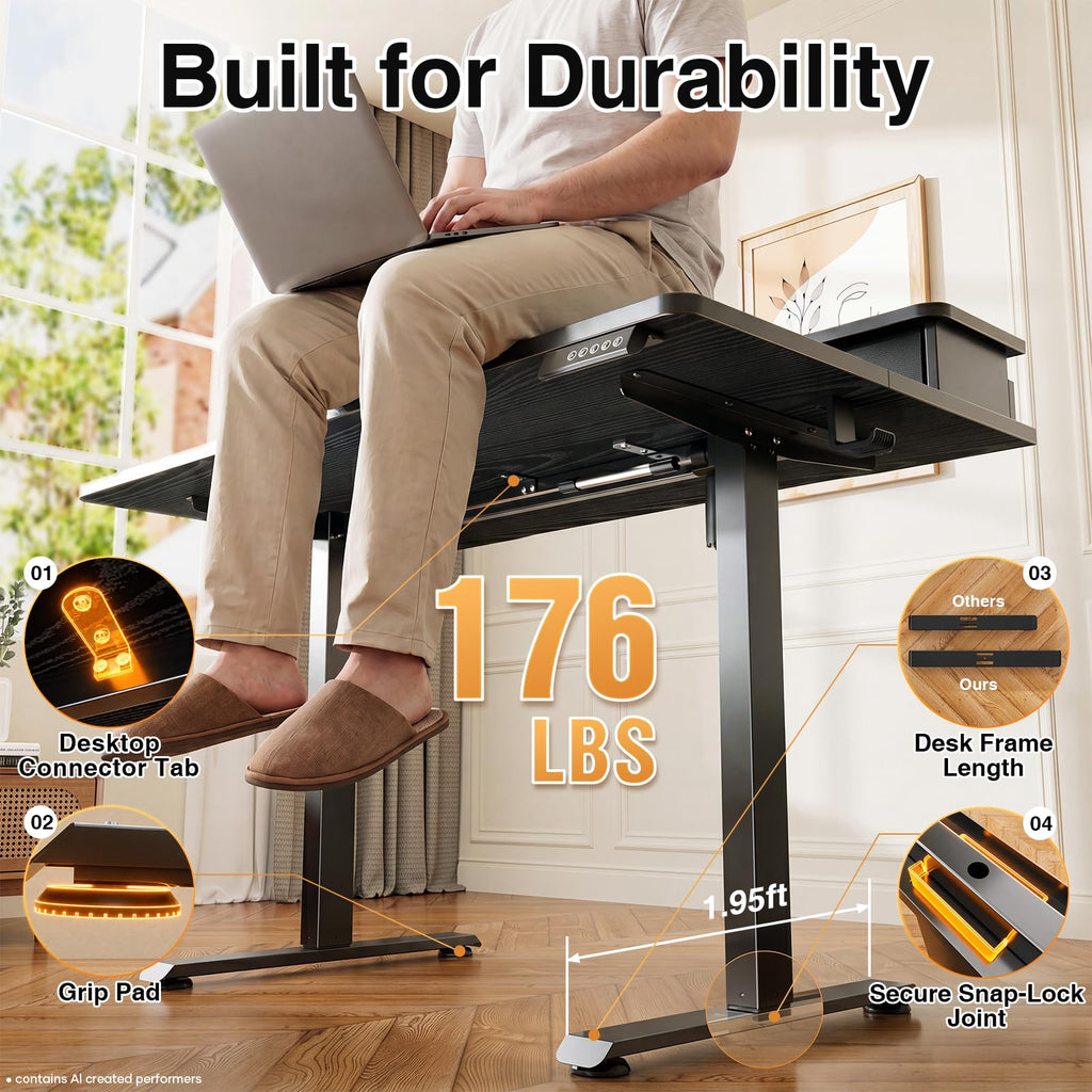 47x28 in Electric Standing Desk with Drawers, Adjustable Table, Black