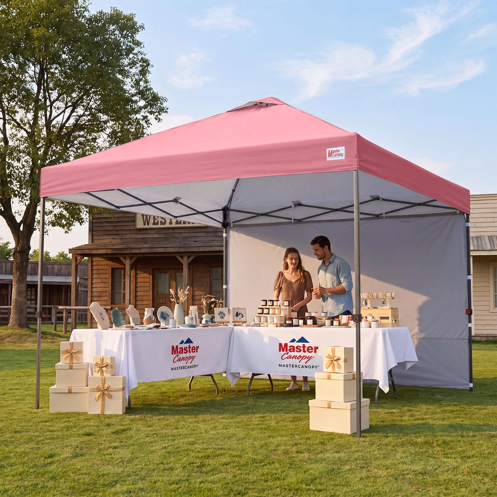 10x10 Durable Pop Up Canopy Tent with 1 Sidewall, Pink