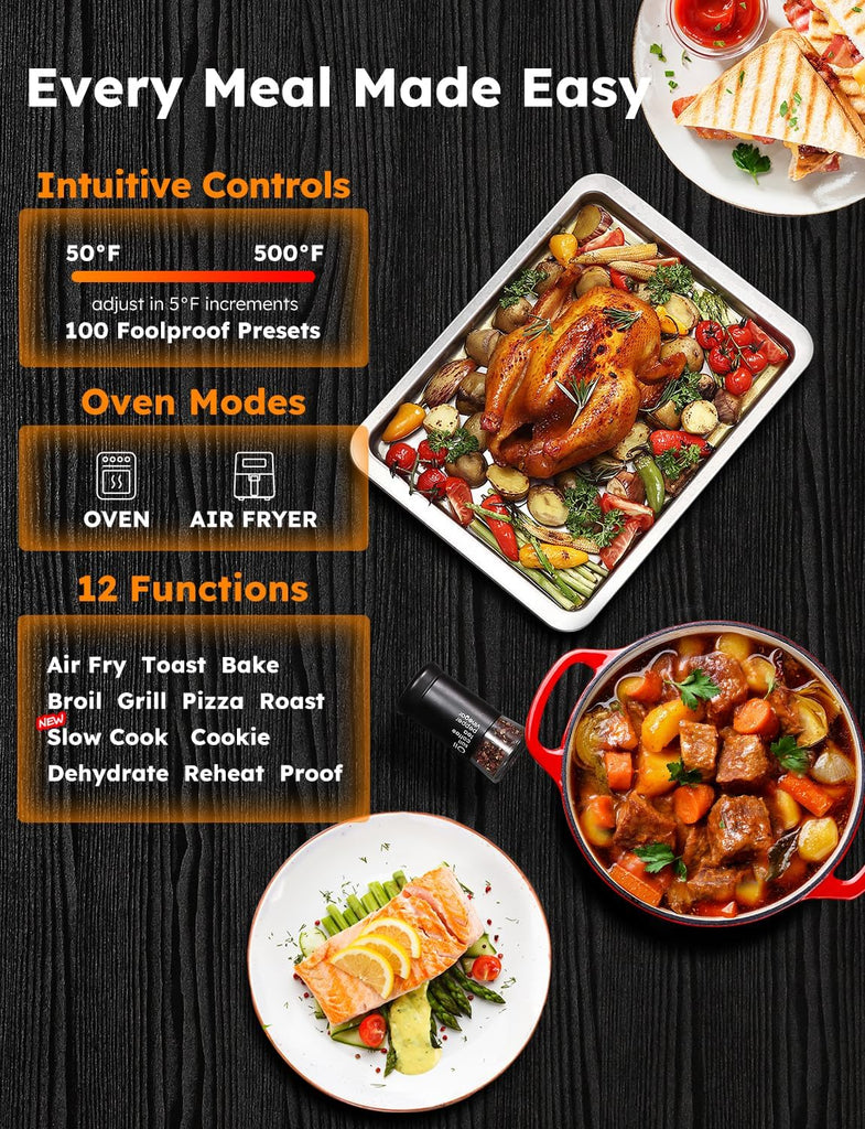 Bravo Pro Smart Toaster Oven Countertop, True Air Fryer Combo w/Improved 100% Convection, 35% Crispier, 112 Presets