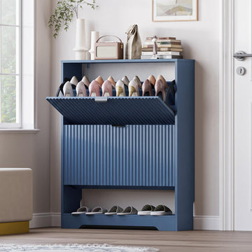 Shoe Cabinet with 2 Flip Drawers, Fluted Shoe Storage Cabinet with Adjustable Shelves, Freestanding Rack and