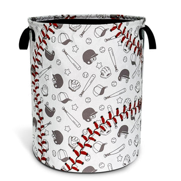 Baseball Pattern Laundry Basket Foldable Waterproof Hamper 18.9 x 16.5 Inch
