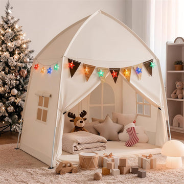 Extra Large Kids Tent with Flags & Star Lights,Kids Play Tent with 2 Doors