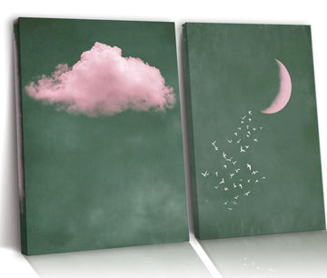 Pink and Green Moon Canvas Canvas Wall Art Set of 2, 12x16 Inches