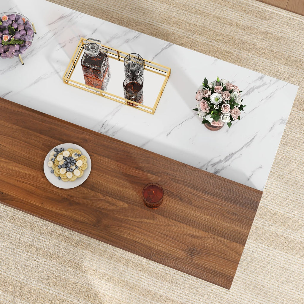 71" Large Imitation Marble Bar Table, Island Table with LED Lights