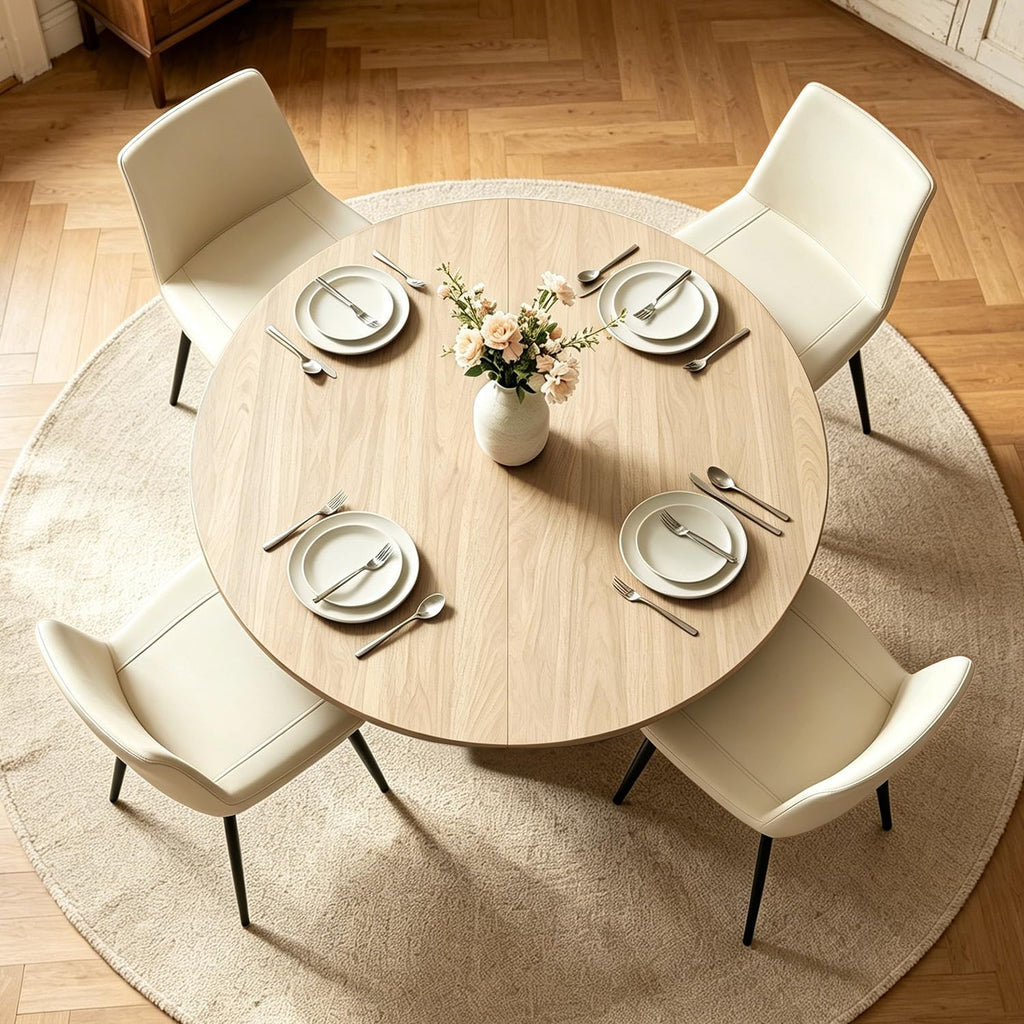 43.3" Round Dining Table Set for 4 with Curved Solid Wood Frame