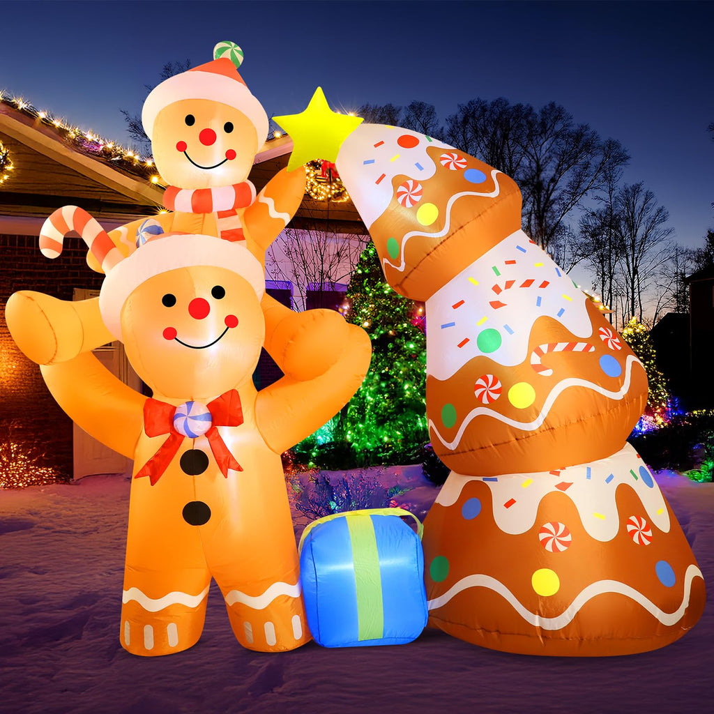 7.2 FT Christmas Inflatables Yard Decorations Outdoor Gingerbread Man and Christmas Tree Inflatables Decorations