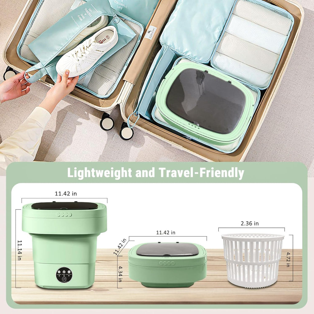 Portable Washing Machine, Foldable Personal Washer w/Integrated Drain Pipe and Spin Basket for Light Clothes, 3