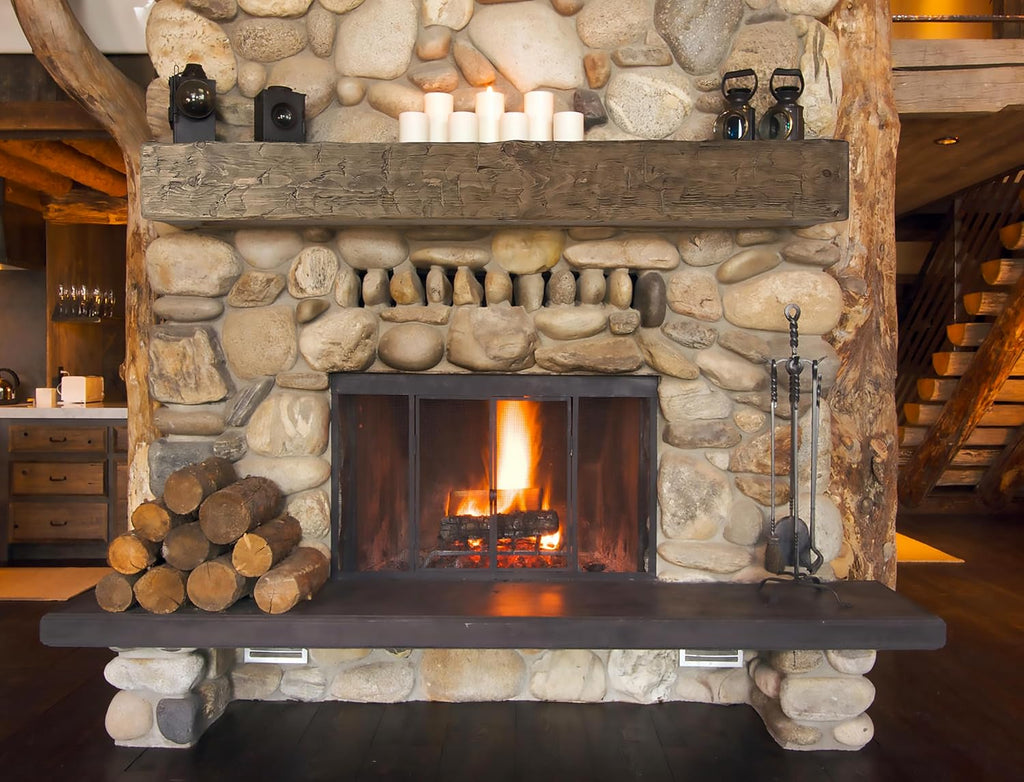 6" 8" 60" Solid Rustic Hand Hewn Fireplace Beam Mantels Handcrafted Amish Artisans, Sustainably Sourced Pine