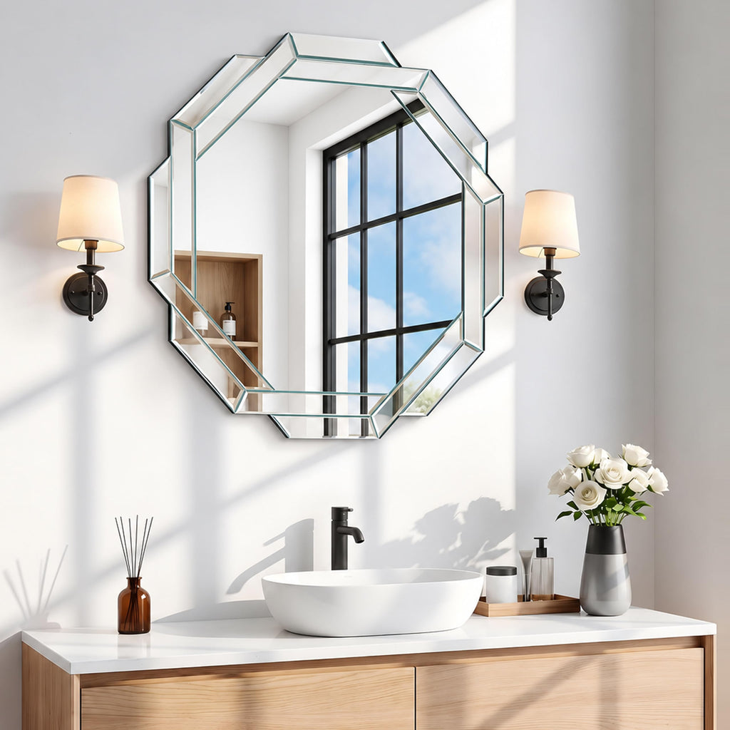Bathroom Mirror-28"X28" Wall Mirrors Decorative, Beveled Edge Frameless Mirror for Wall Bathroom, Vanity Room