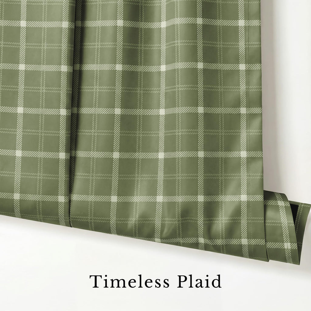 Green Plaid Ballon Shade 100% Blackout Kitchen Curtain, 46x63, 1PC