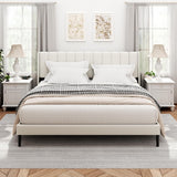 King Bed Frame and Headboard,Vertical Channel Tufted Wingback No Box Spring Needed, Mattress Foundation