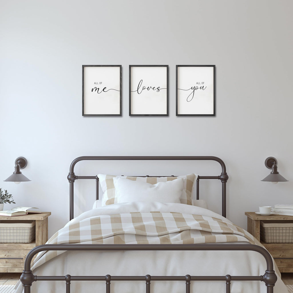 Set of 3 Framed Farmhouse All of Me Loves All of You Sign 11x14" Above Bed Wall Decor Decor Wall Art Wood Signs