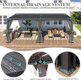 Louvered Pergola 12x24, Aluminum with Adjustable Roof, Outdoor with Waterproof Curtains and Nets, Dark Grey