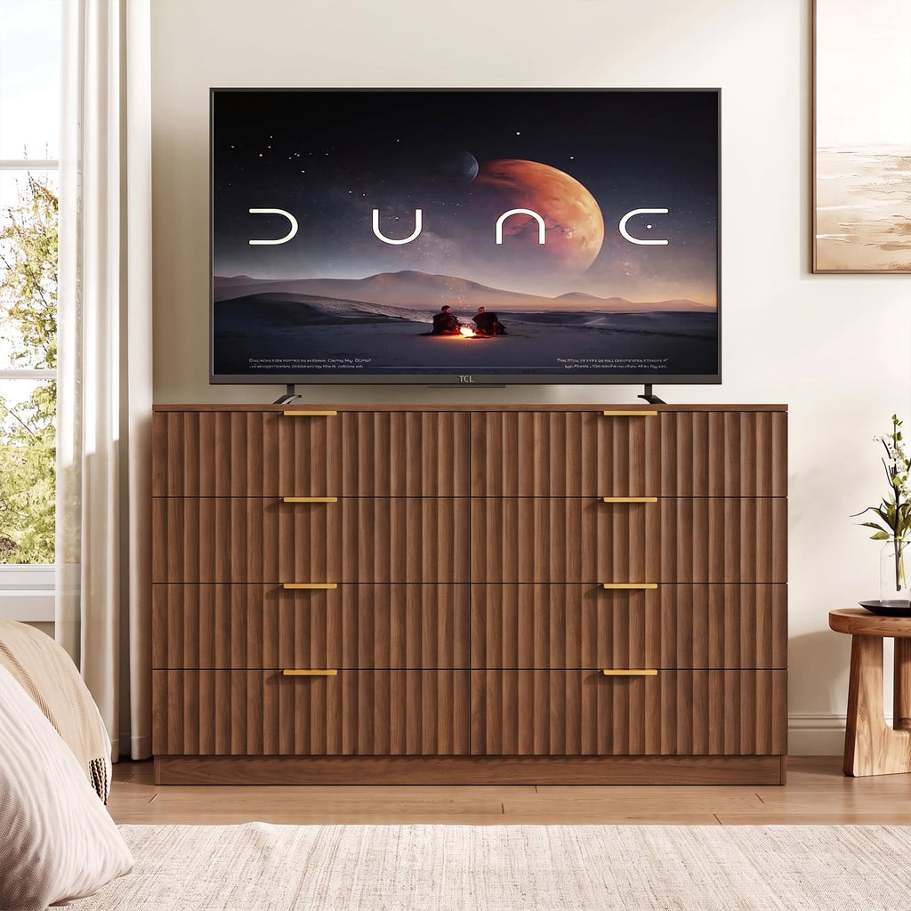 47.2" Wide Fluted 8 Drawer Dresser, Walnut
