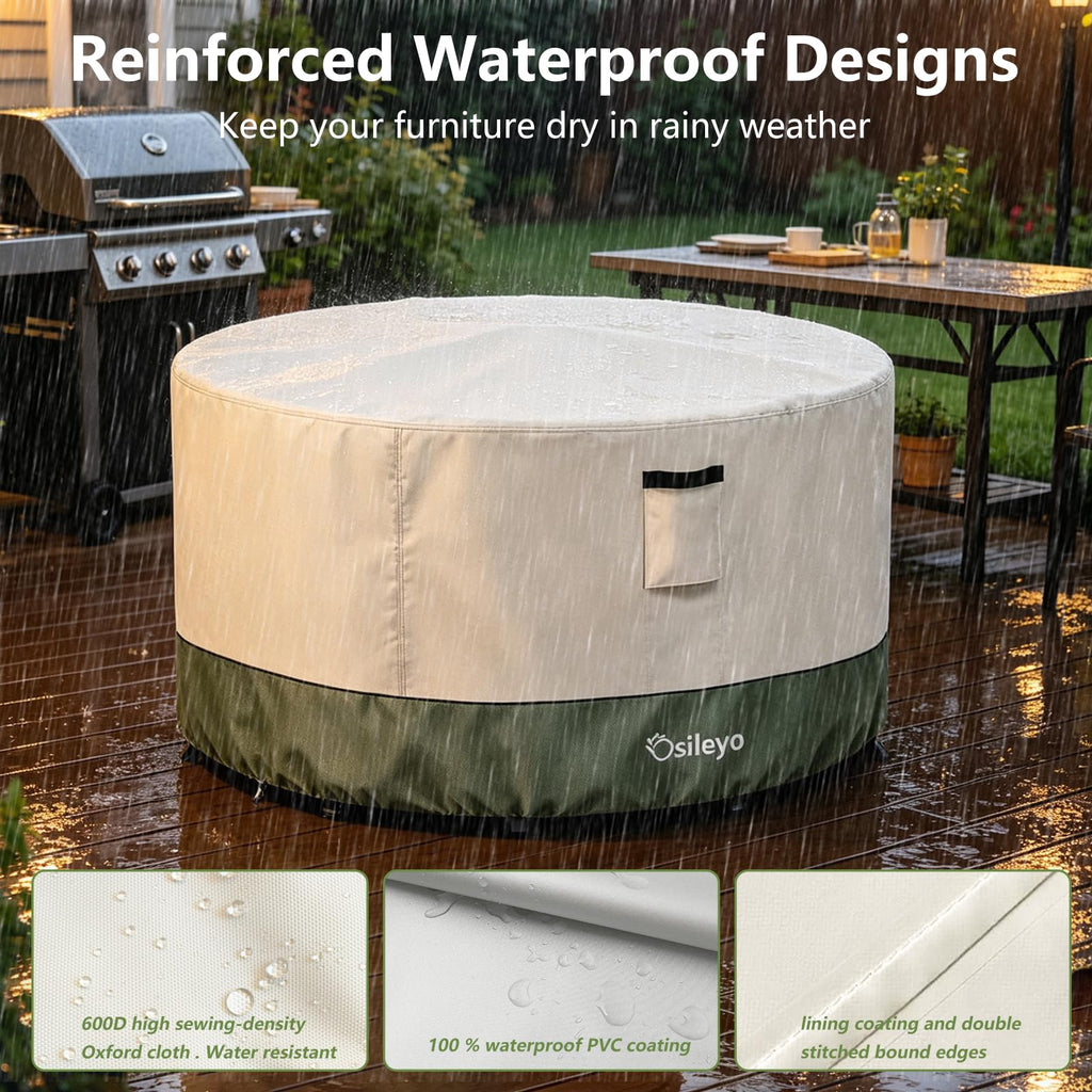 Round Outdoor Table Cover 600D Waterproof Heavy Duty Patio Furniture Covers, Round Patio Table Chair Set Covers - 72"