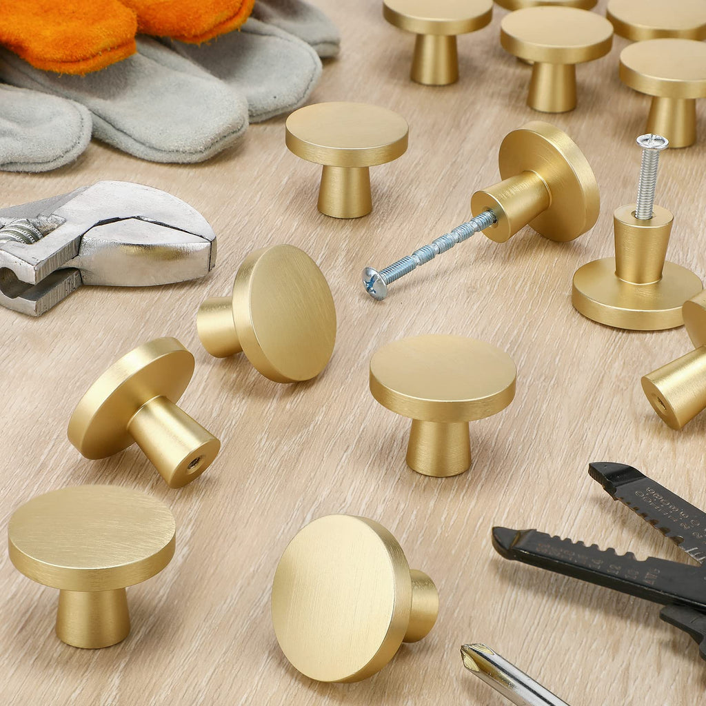 15 Pack Gold Cabinet Knobs Round Brass Kitchen Handles, Mushroom