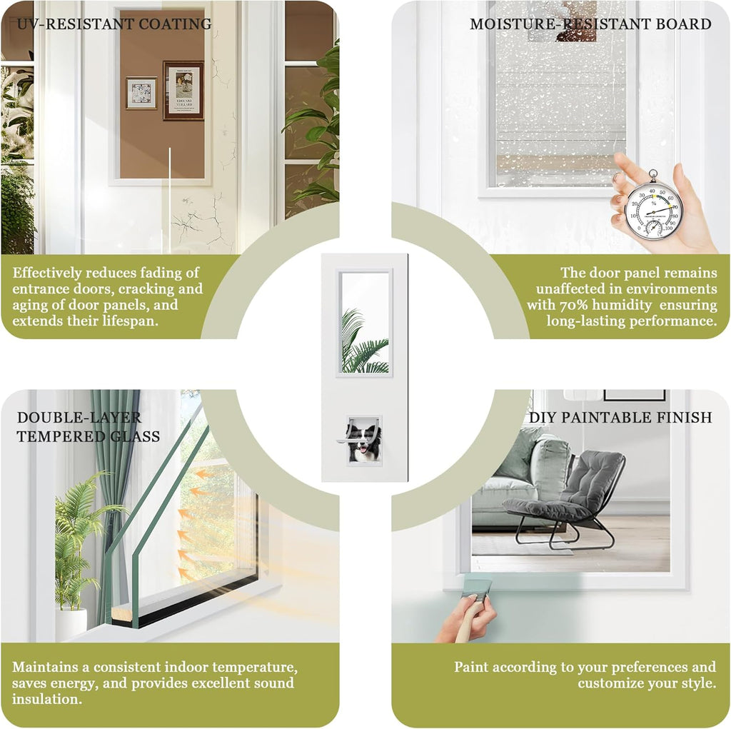 Entry Door, 32" x 80", 1-Panel Frosted Glass Front Door, Solid Wood & MDF Construction, Waterproof Primer, Easy to