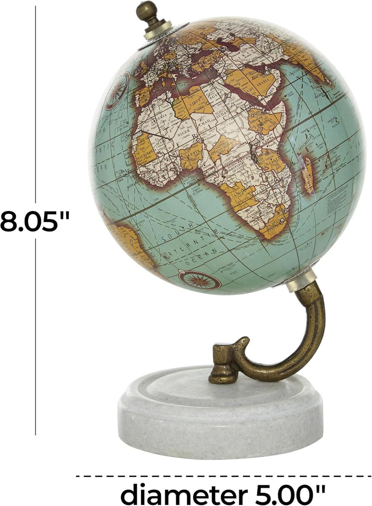 Marble World Map Globe, Globe 5" x 5" x 8", Teal