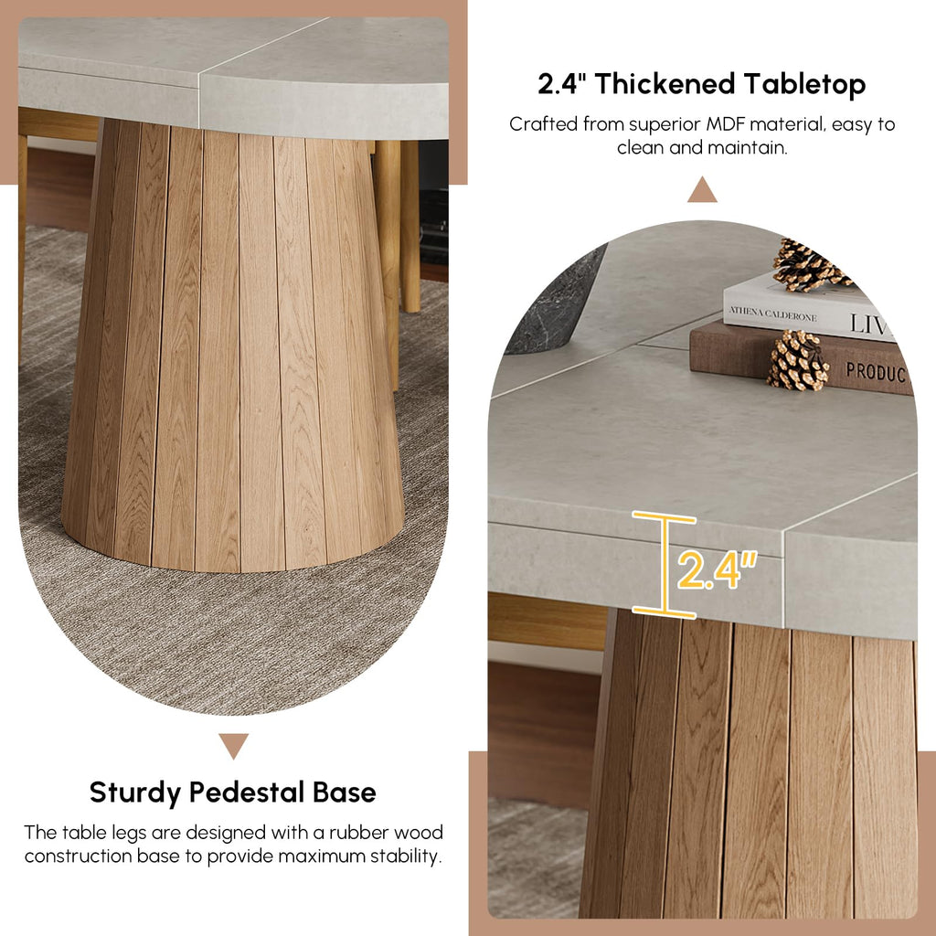 Extendable Dining Table for 6 Round to Oval 39"-55", Solid Wood Kitchen Table for 4-6 People, Space-Saving Design for