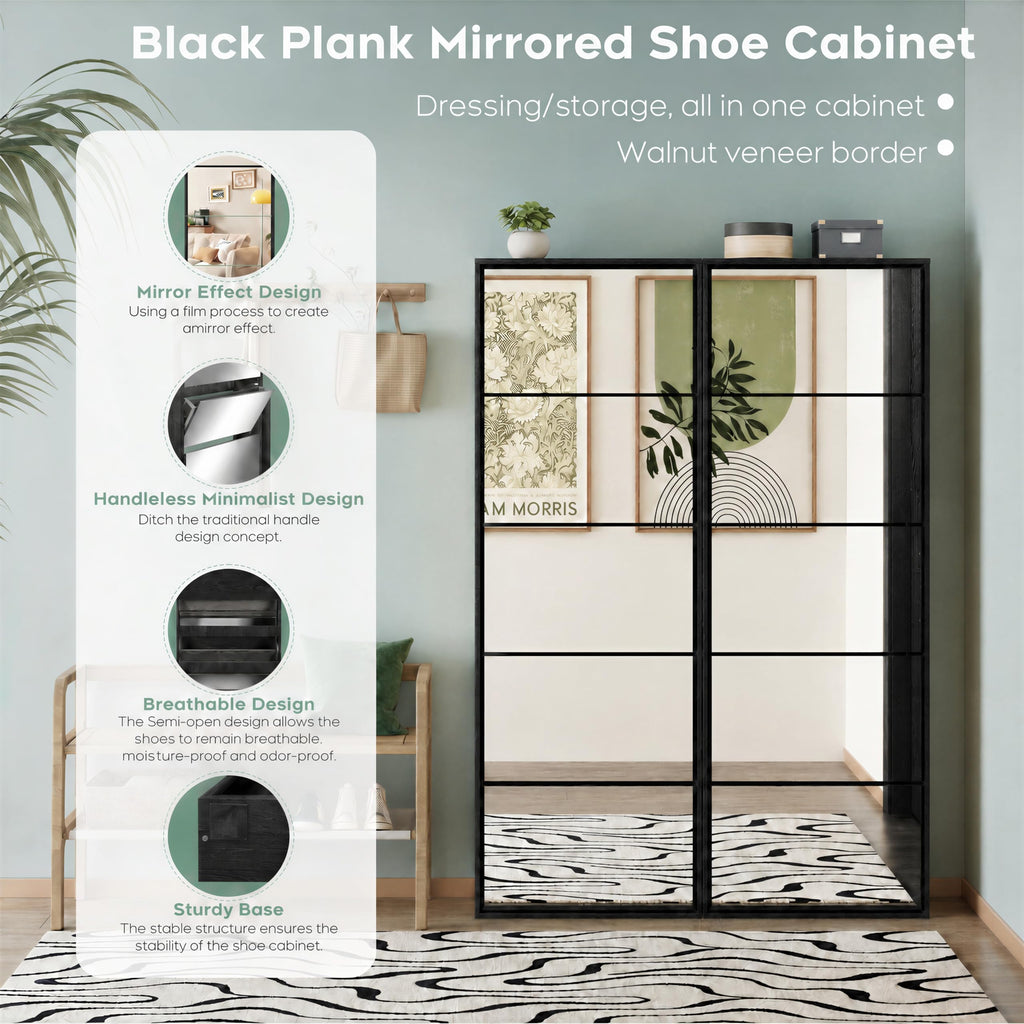 Mirror Shoe Cabinet with 5 Flip Drawers, Shoe Rack Storage Organizer, Entryway Shoe Cabinet for Front Door, Hallway