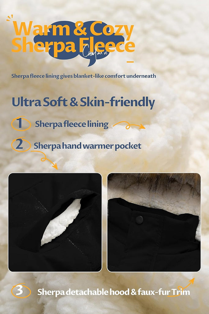 Boy's Sherpa Long Parka Winter Coat Thicken Water Repellent Puffer Jacket With Removable Faux Fur Hood
