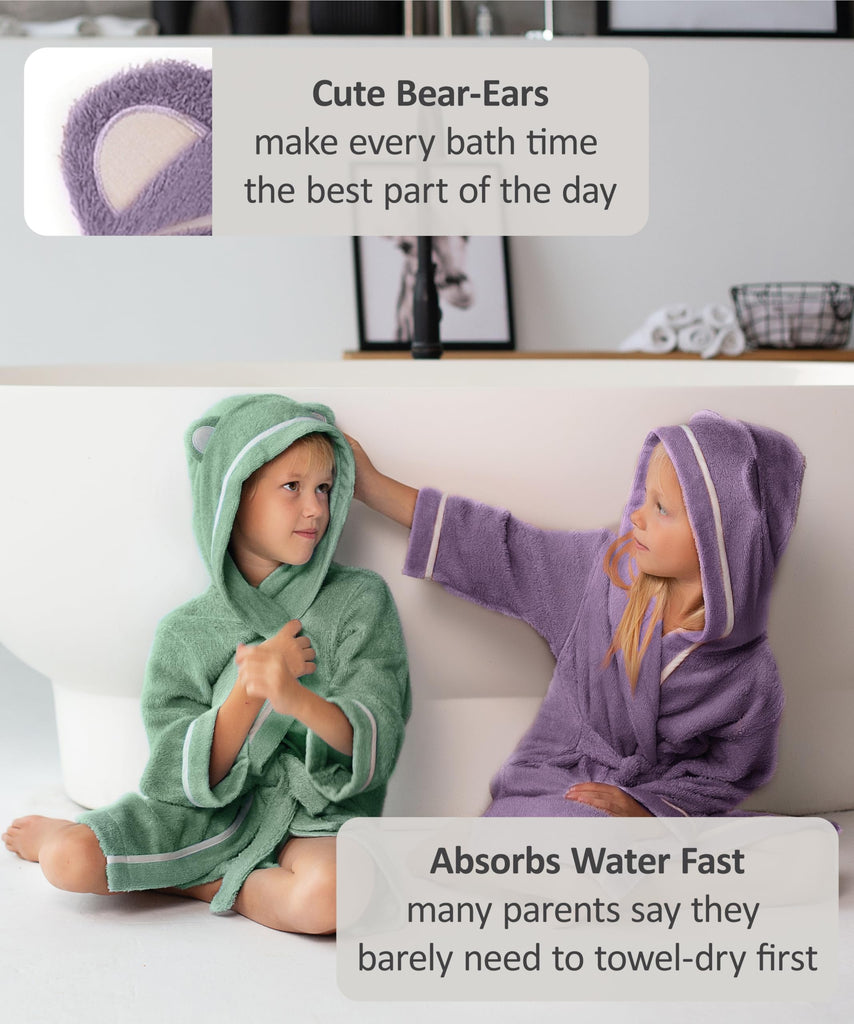 Premium Soft Toddler Bathrobe - Rayon from Bamboo Toddler Robe with Hood - Kids Boys & Girls Robe (2-3T, Purple)