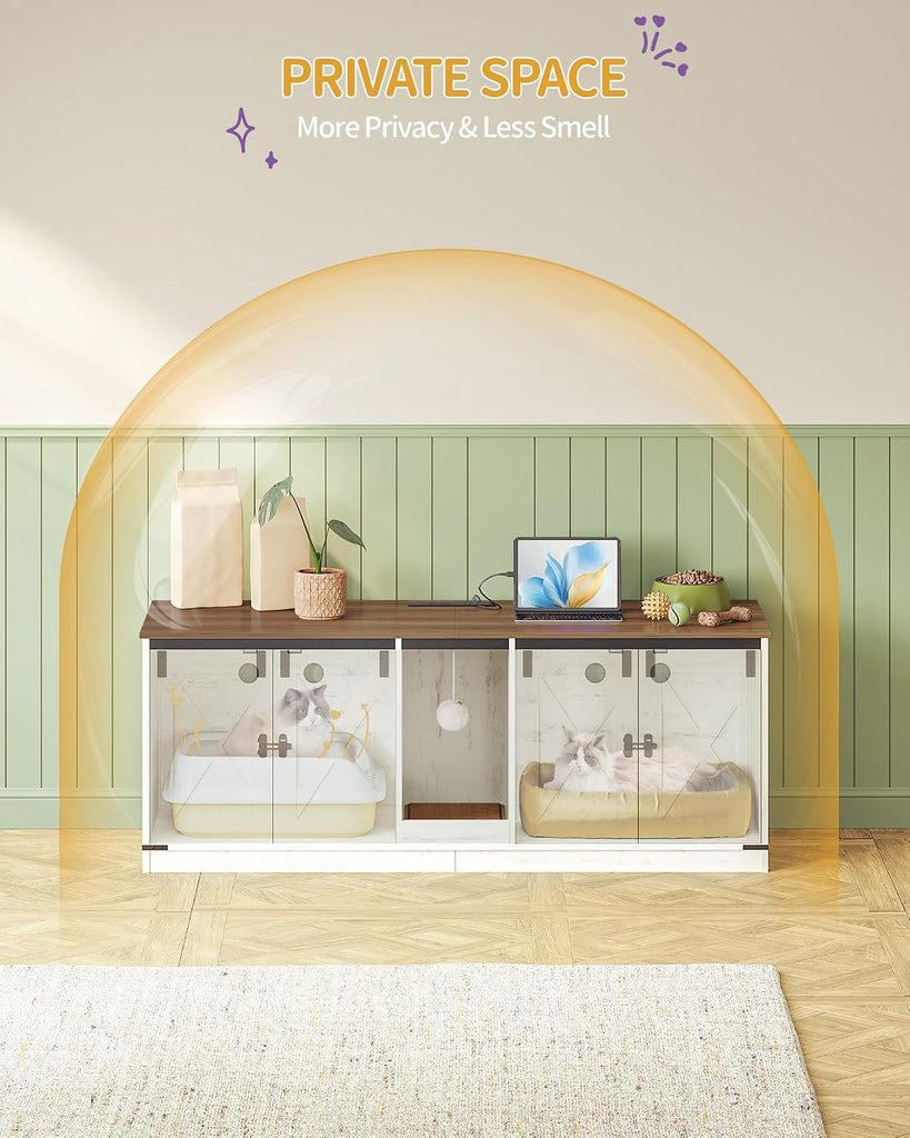 Cat Litter Box Enclosure for 2 Cats, Double Litter Box Furniture