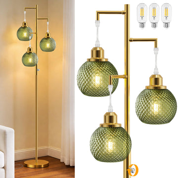 Modern Glass Floor Lamps, 3 Lights Standing Lamp, Green