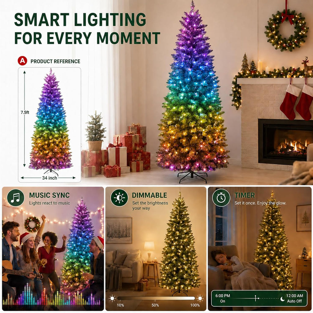 Smart Prelit Pencil Christmas Tree, 350 LEDs