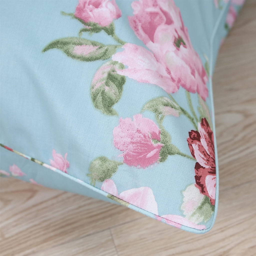 Blue Comforter Set Queen 3Pcs Vintage Floral Summer Quilt 100% Cotton Fabric with Soft Microfiber Inner Fill Bedding