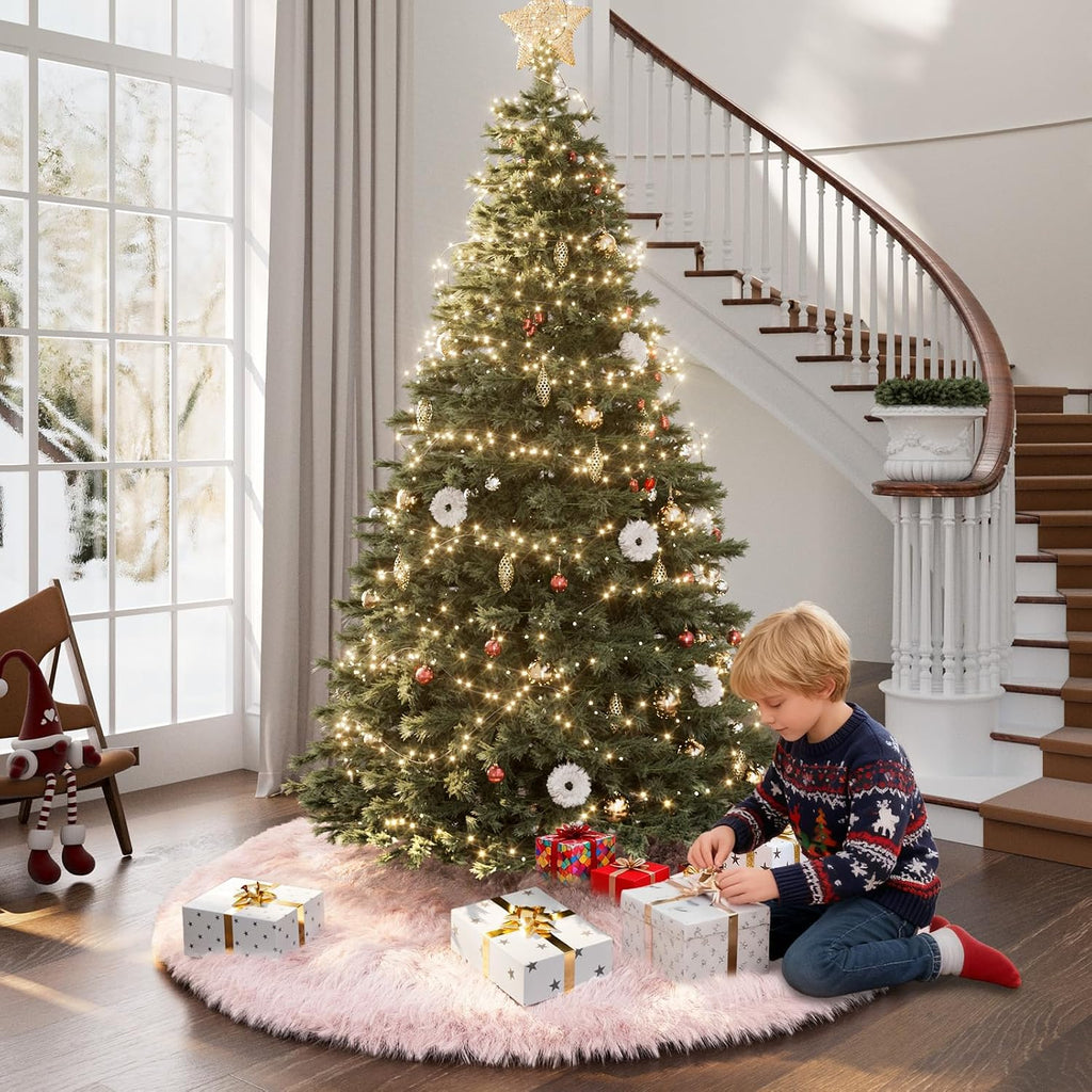 60 Inch Pink Faux Fur Christmas Tree Skirt Plush Xmas Tree Base Cover